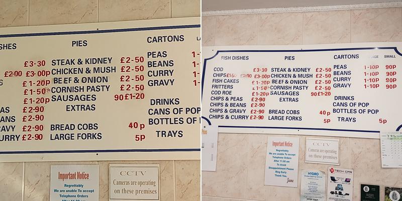 Margaret's Chippy Menu