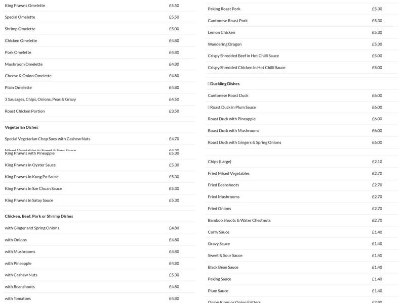 Hong Hei Chinese Takeaway Menu
