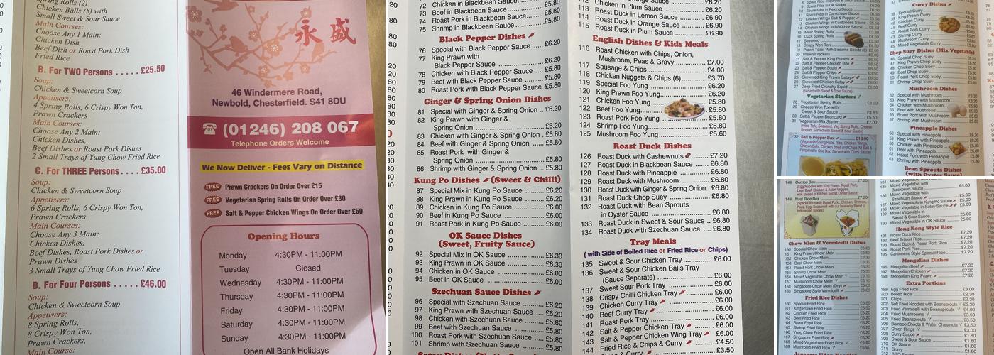 Wins Chinese & Cantonese Take Away Menu