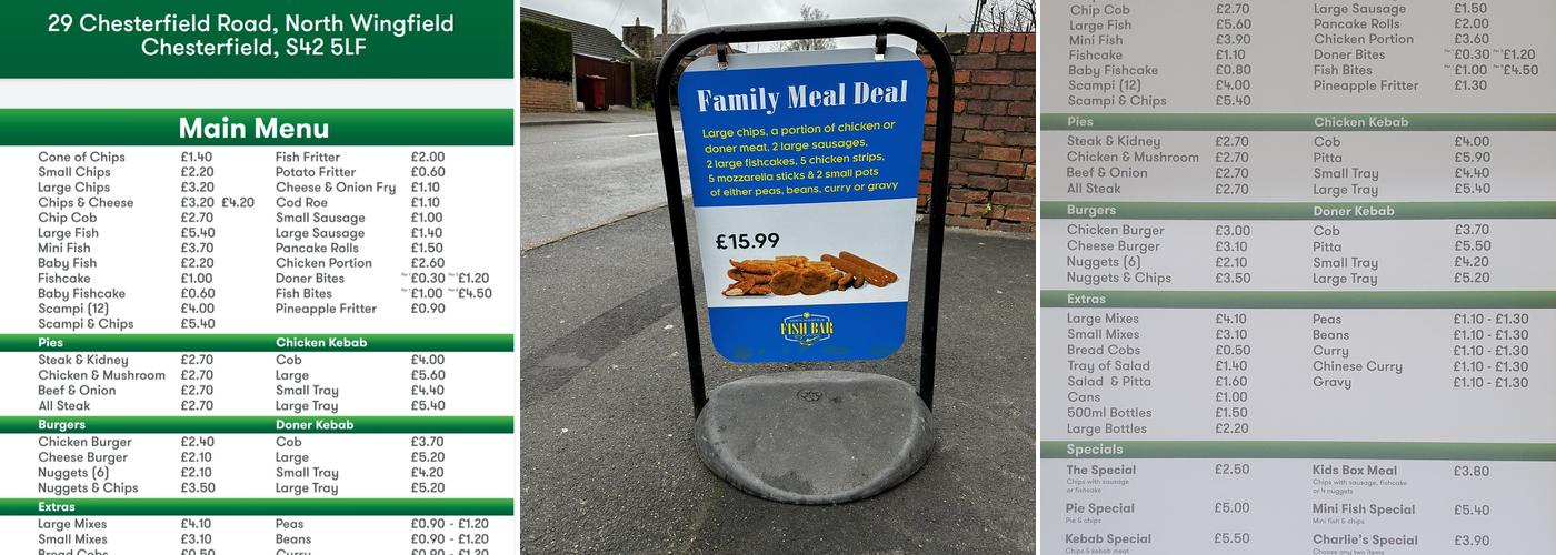 North Wingfield Fish Bar Menu