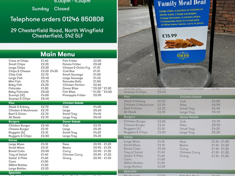 North Wingfield Fish Bar Menu