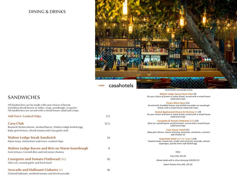 Barca Bar at Casa Hotel Menu