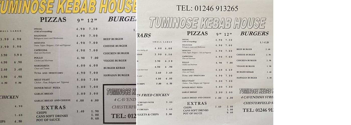 Tuminose Kebab House Menu