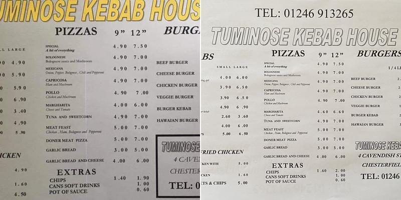 Tuminose Kebab House Menu