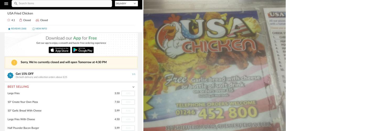 USA Fried Chicken - Chesterfield Menu