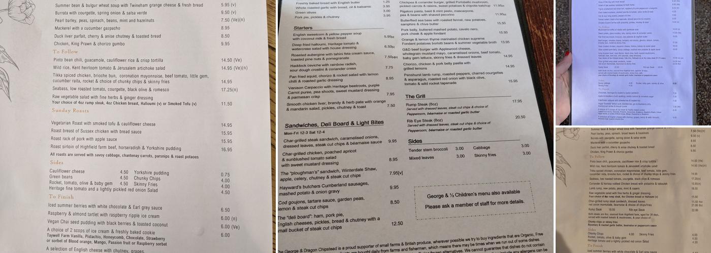 The George and Dragon Menu