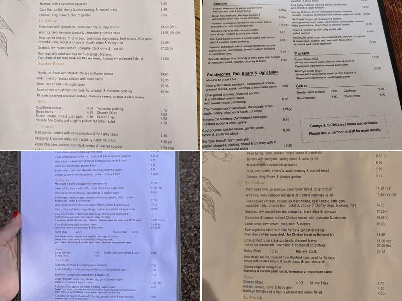 The George and Dragon Menu