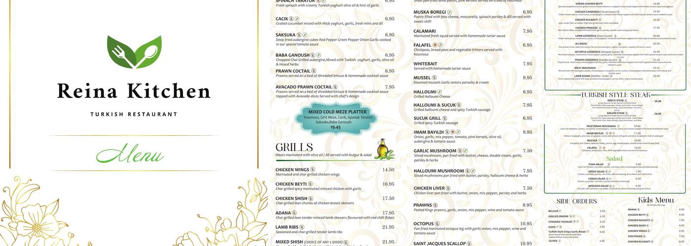 Reina Kitchen Meze and Bar Menu