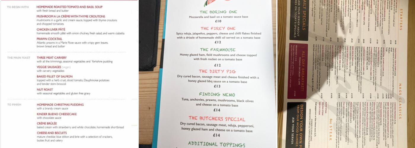 The Nags Head Menu