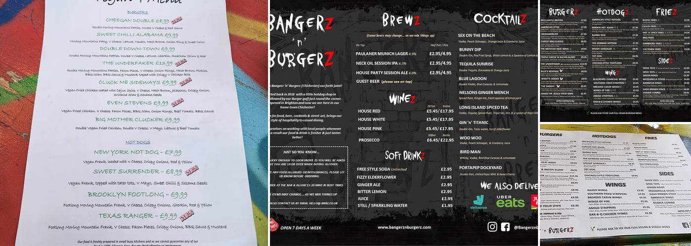 Bangerz 'n' Burgerz - Chichester Menu