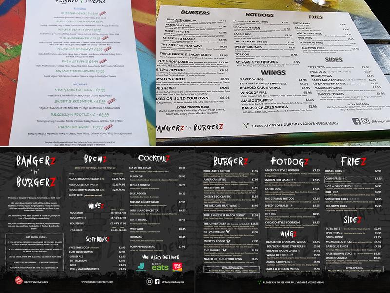 Bangerz 'n' Burgerz - Chichester Menu