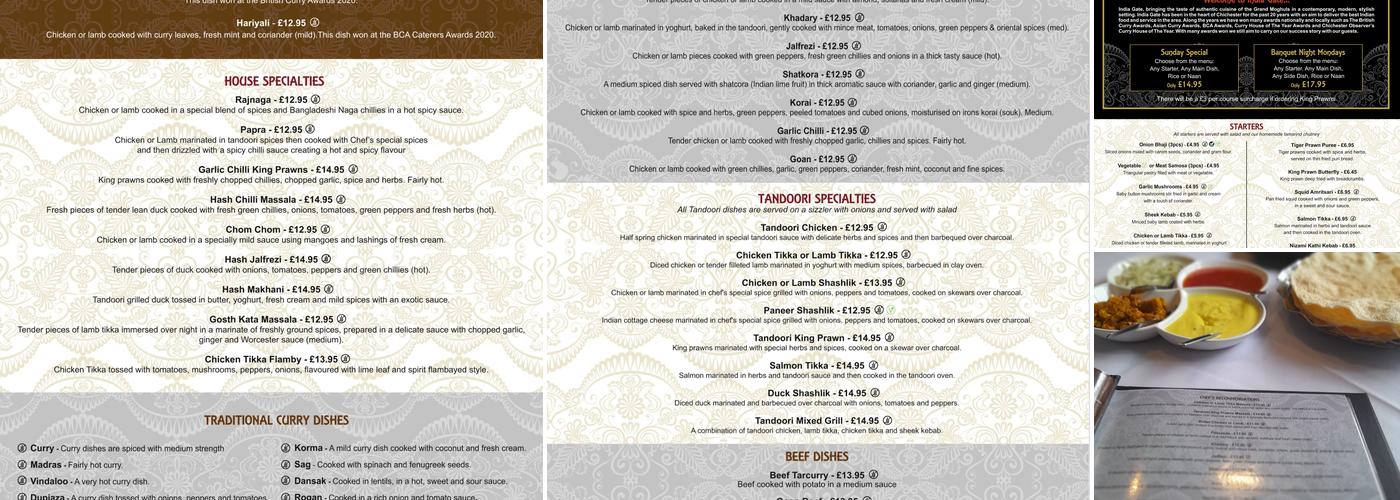 India Gate Menu