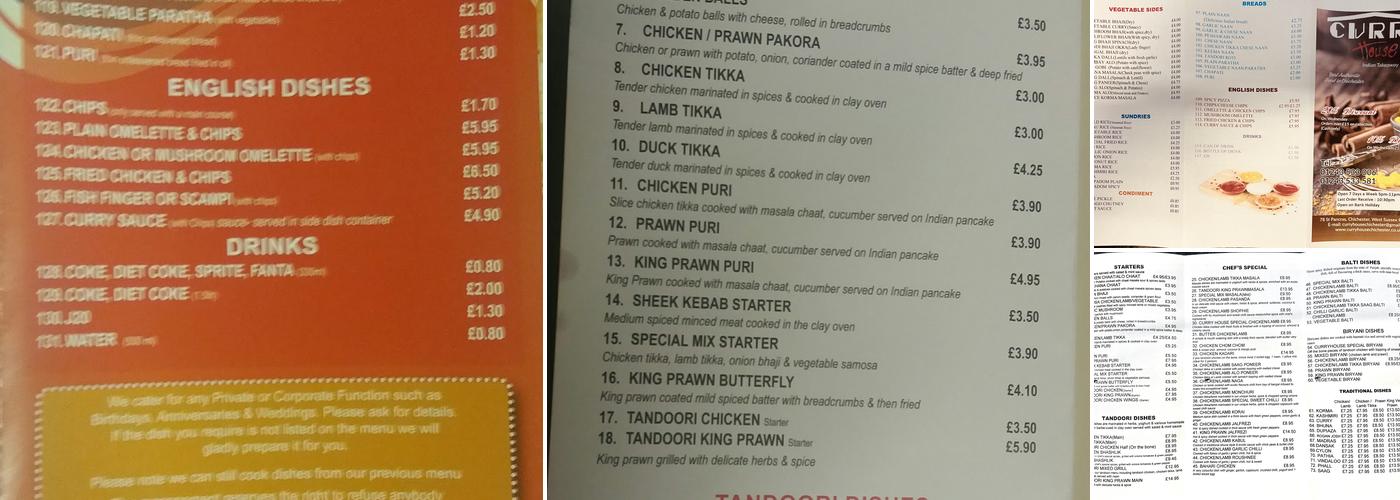 Curry House Chichester Menu