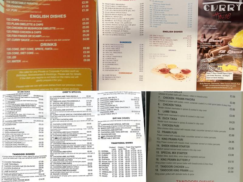 Curry House Chichester Menu
