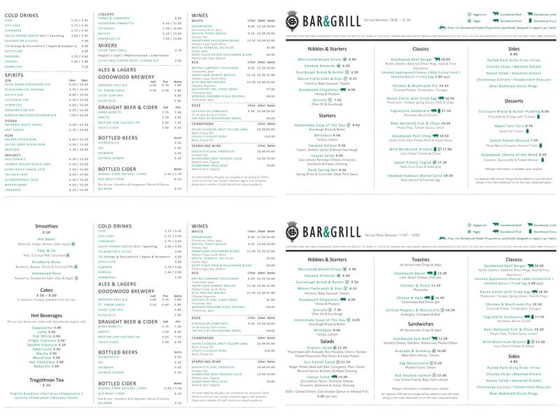 The Goodwood Bar & Grill Menu