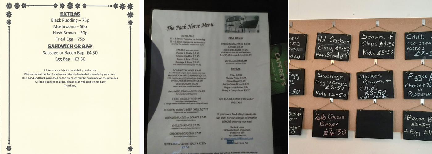 The Pack Horse Menu
