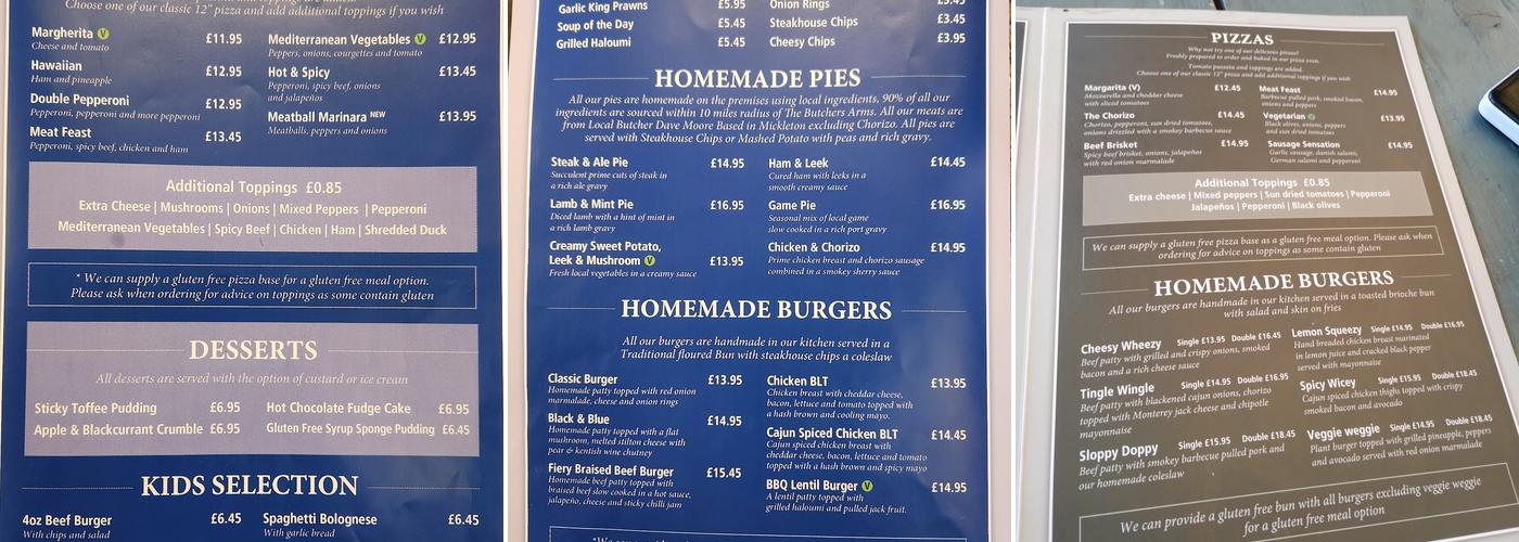 The Butchers Arms Menu