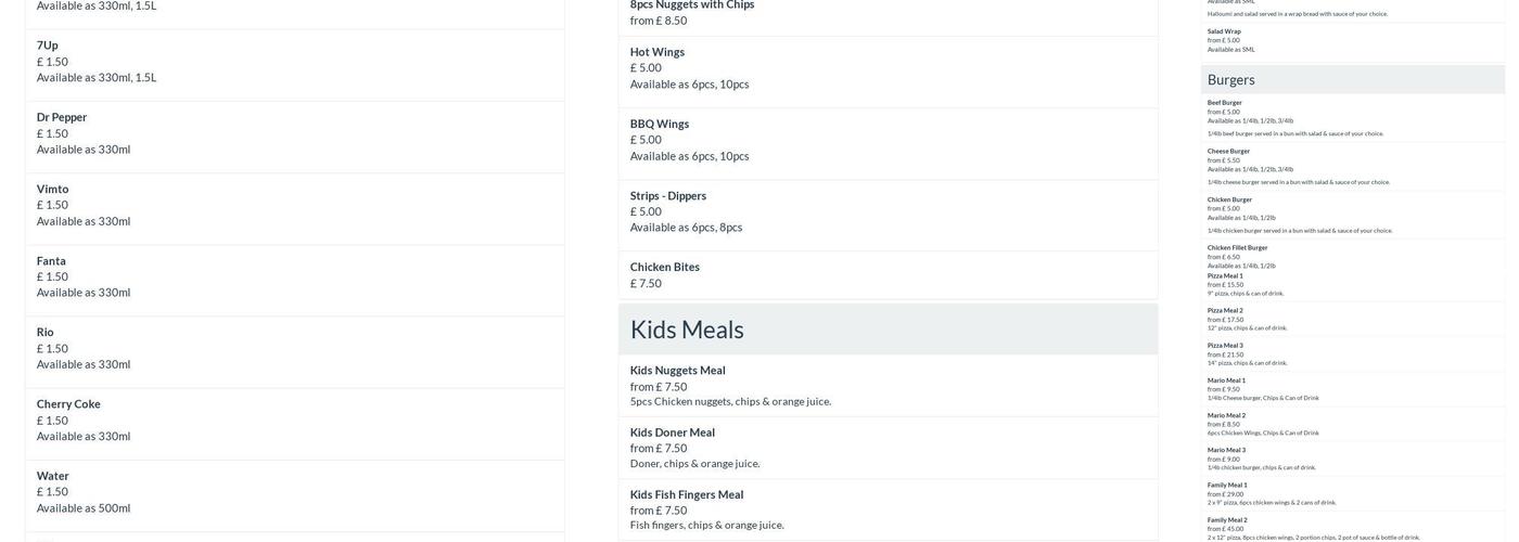 Mario's Chippy Pizza Menu