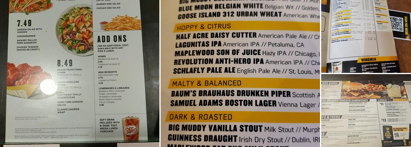 Buffalo Wild Wings Menu