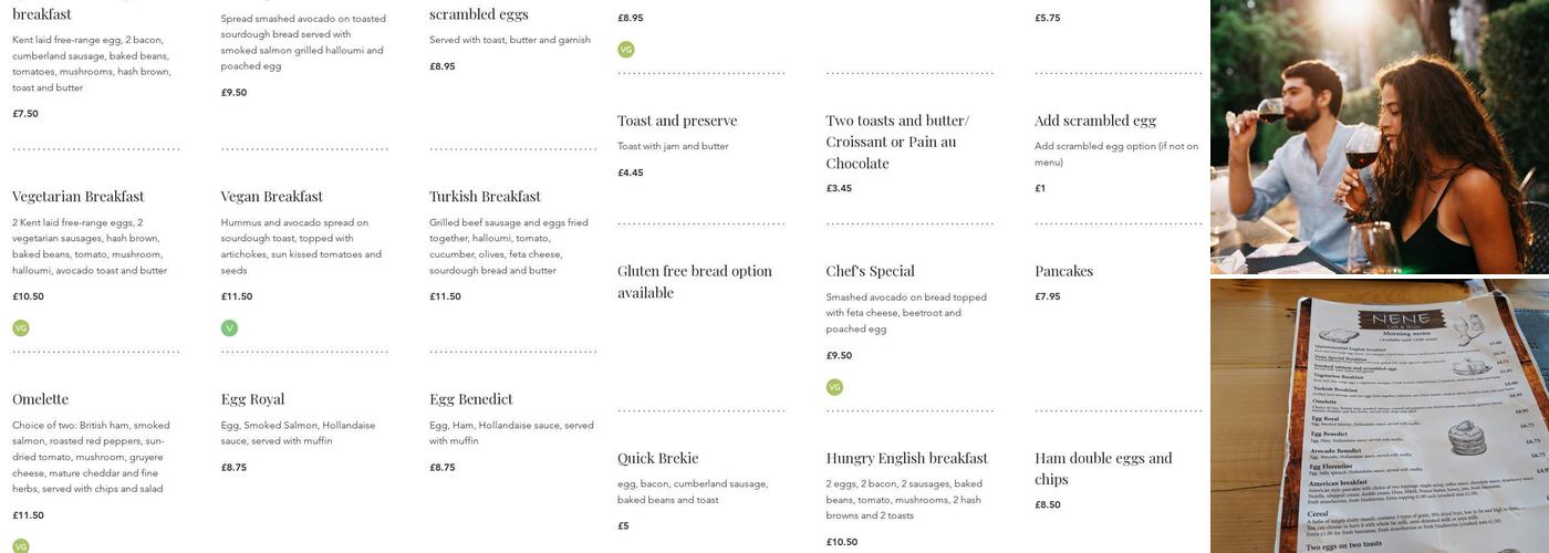 Nene Cafe & Bistro Menu