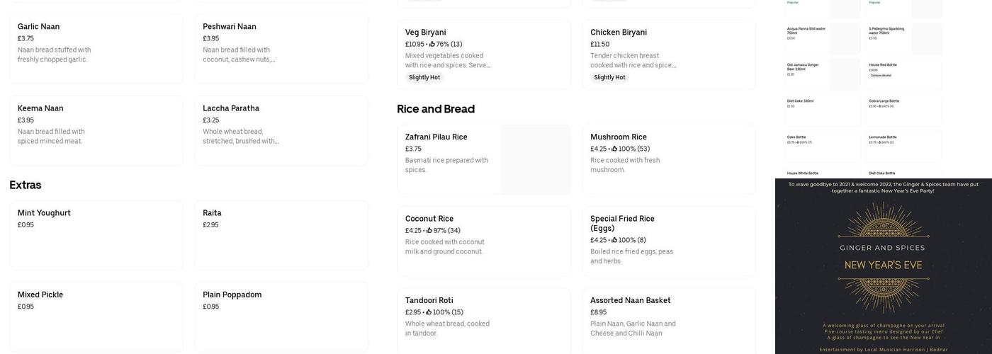 Ginger & Spices Menu