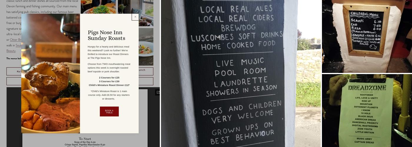 The Pigs Nose Inn Menu