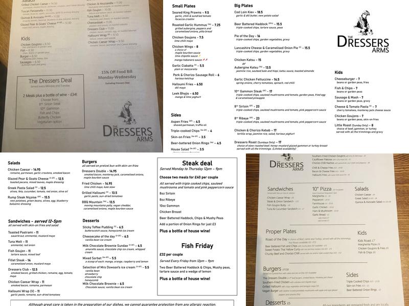 The Dressers Arms | Pub & Rooms Menu