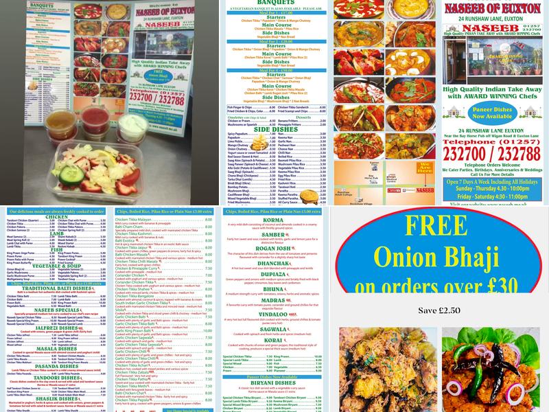 Naseeb Indian Take Away Menu