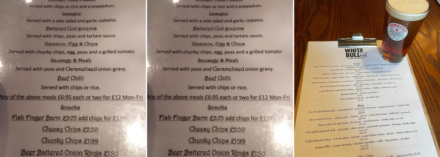 The White Bull Menu