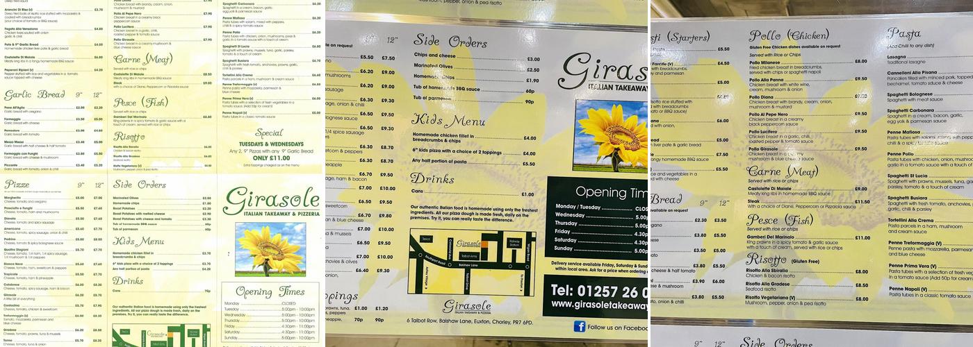Girasole Menu