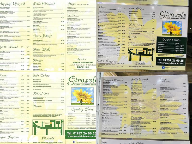 Girasole Menu