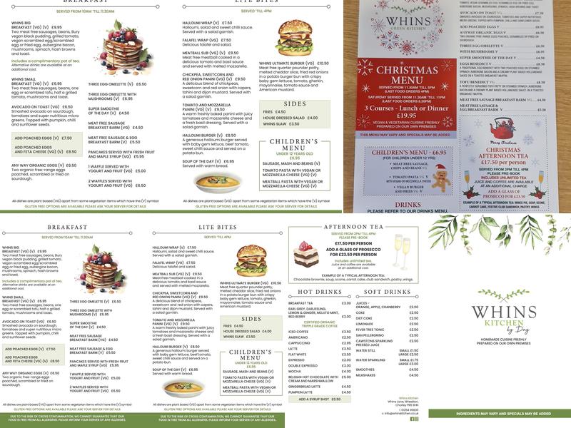 Whins Green Kitchen Menu