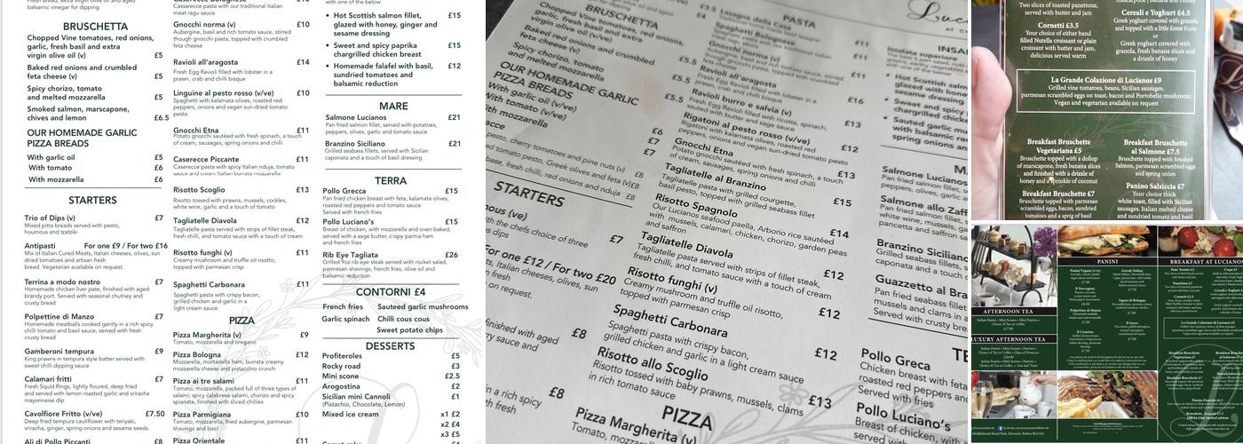 Luciano's at Chorley Menu