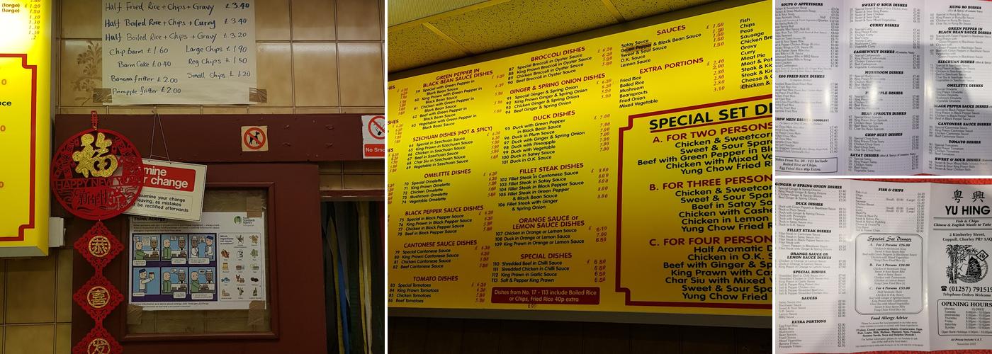 Yu Hing Takeaway Menu