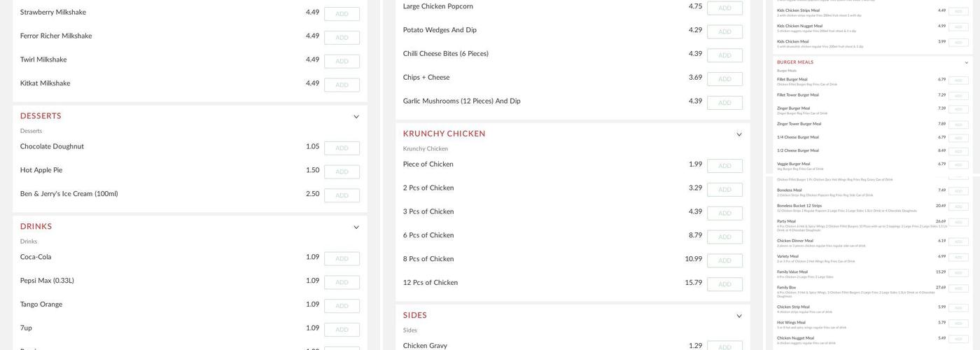 Krunchy Fried Chicken Menu