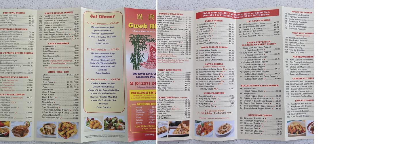 Gwok Hing English & Chinese Takeaway | Fish & Chips Menu