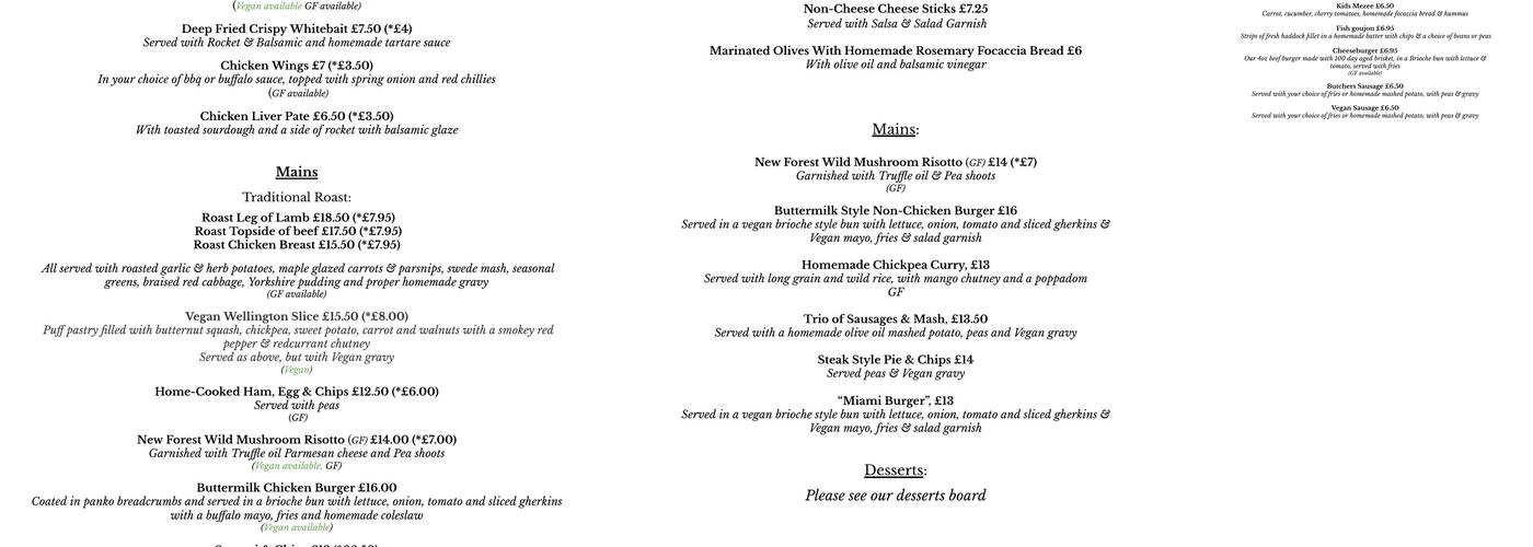 The Lamb Inn Menu