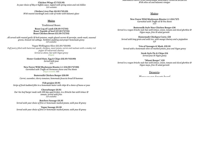 The Lamb Inn Menu