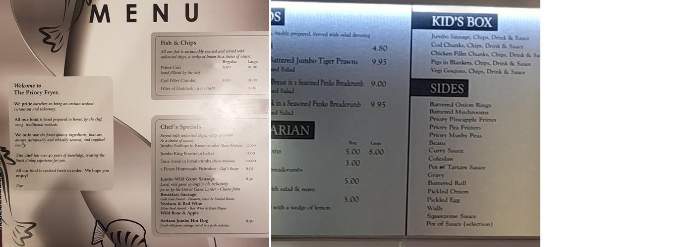 Priory Fryer Menu