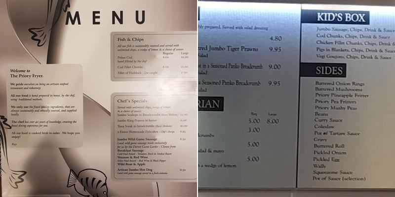 Priory Fryer Menu