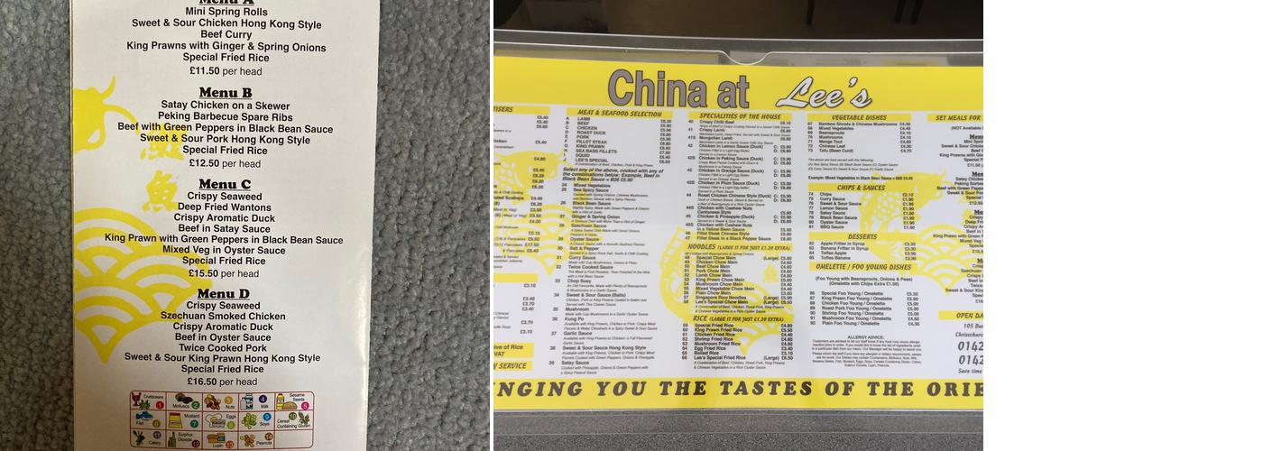 China At Lee’s Menu