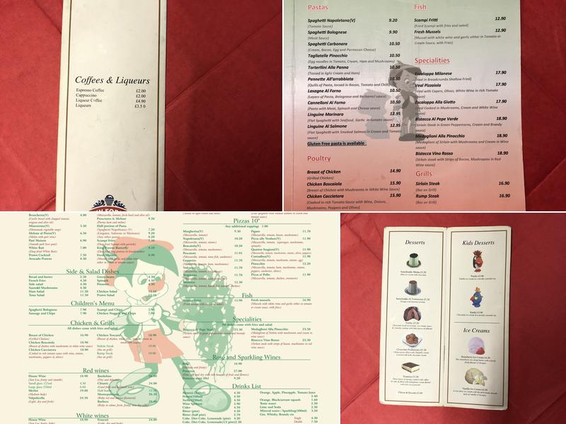 Pinocchio Restaurant Christchurch Menu