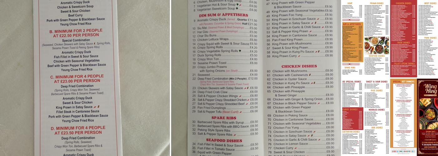 Wing Hing Chinese Restaurant Menu