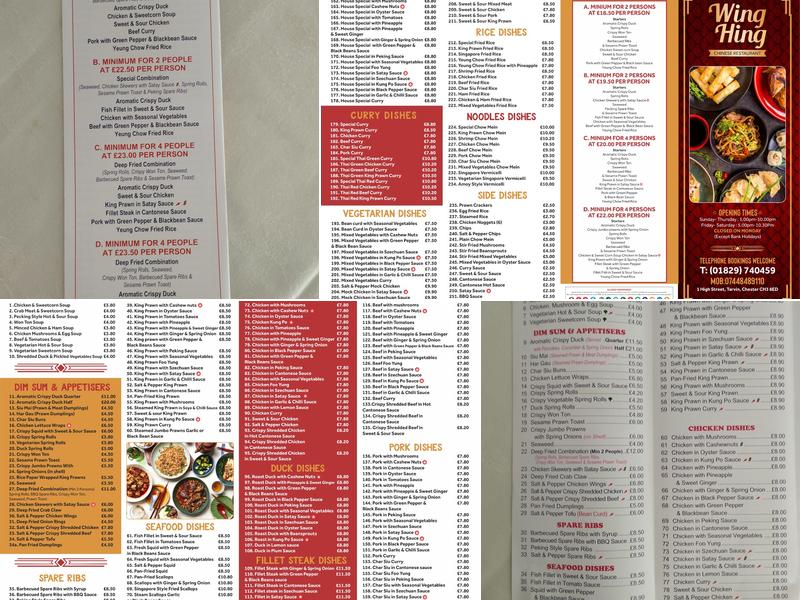 Wing Hing Chinese Restaurant Menu