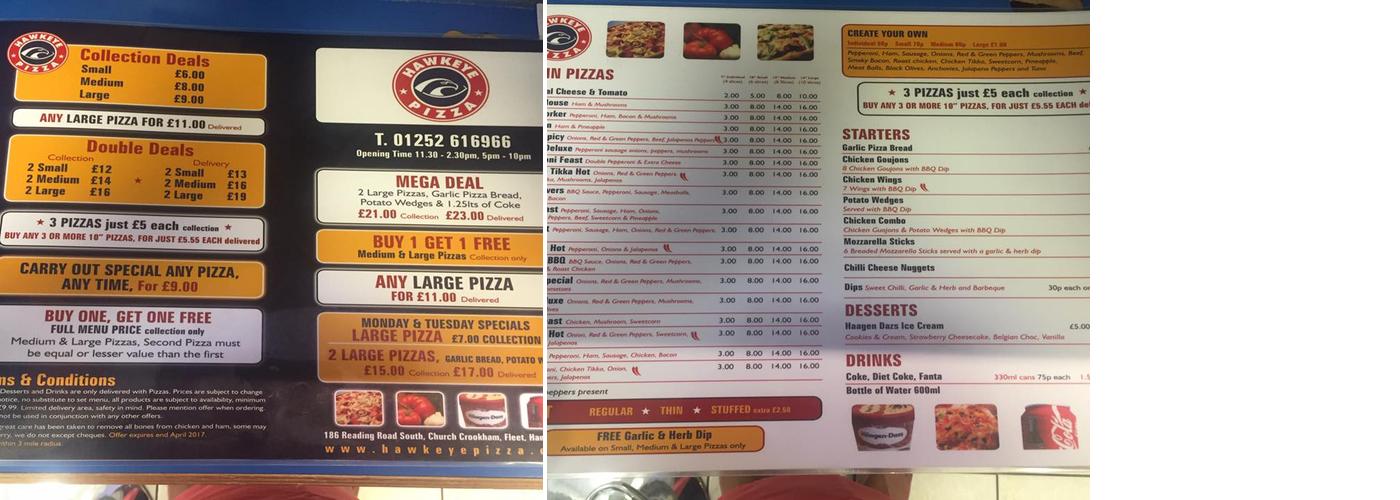 Hawkeye Pizza Menu