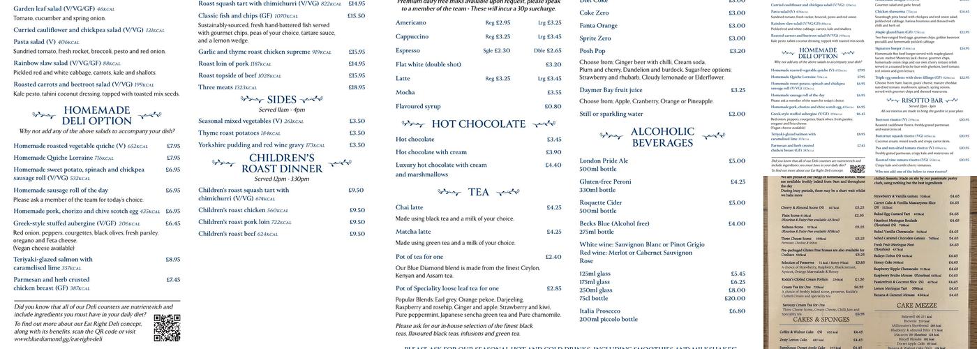 Cafe theatre redfields Menu