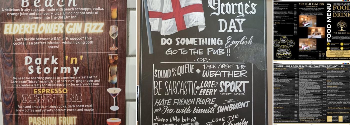 The Old Elm Inn Menu