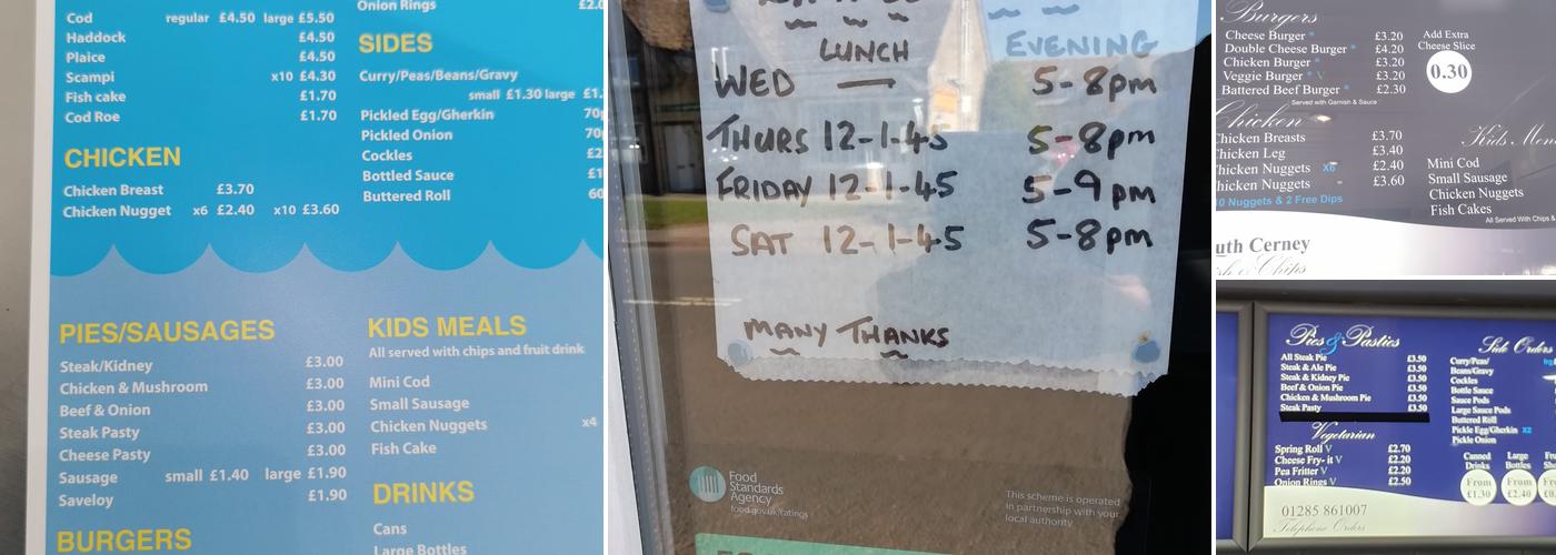 South Cerney Fish and Chips Menu