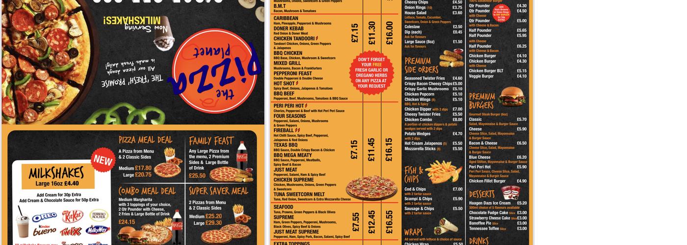 The pizza planet Cirencester Menu
