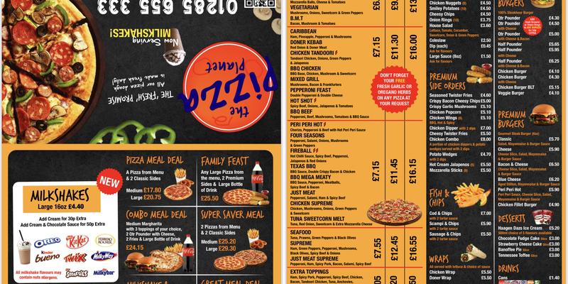 The pizza planet Cirencester Menu